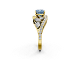 Yellow gold Fancy Blue Cushion  Diamond Halo Ring with Marquise and Pavé Band in Prong Setting_57