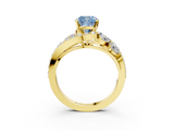 Yellow gold Fancy Blue Cushion  Diamond Halo Ring with Marquise and Pavé Band in Prong Setting_58