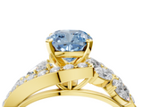 Yellow gold Fancy Blue Cushion  Diamond Halo Ring with Marquise and Pavé Band in Prong Setting_59
