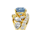 Yellow gold Fancy Blue Cushion  Diamond Halo Ring with Marquise and Pavé Band in Prong Setting_60