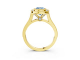 Yellow gold Fancy Blue Cushion  Diamond Halo Ring with Milgrain Frame and Pavé Band 3