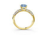 Yellow gold Fancy Blue Cushion  Diamond Pavé Band Solitaire Ring with Four-Prong Setting_51