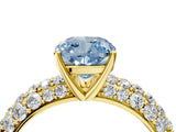 Yellow gold Fancy Blue Cushion  Diamond Pavé Band Solitaire Ring with Four-Prong Setting_52