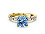 Yellow gold Fancy Blue Cushion  Diamond Pavé Band Solitaire with Four-Prong Setting_197