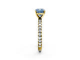 Yellow gold Fancy Blue Cushion  Diamond Pavé Band Solitaire with Four-Prong Setting_199