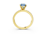 Yellow gold Fancy Blue Cushion  Diamond Pavé Band Solitaire with Four-Prong Setting_200