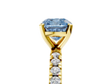 Yellow gold Fancy Blue Cushion  Diamond Pavé Band Solitaire with Four-Prong Setting_202