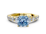 Yellow gold Fancy Blue Cushion  Diamond Pavé Band Solitaire with Four-Prong Setting_3