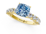 Yellow gold Fancy Blue Cushion  Diamond Pavé Band Solitaire with Four-Prong Setting_4