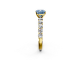Yellow gold Fancy Blue Cushion  Diamond Pavé Band Solitaire with Four-Prong Setting_5