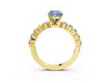Yellow gold Fancy Blue Cushion  Diamond Pavé Band Solitaire with Four-Prong Setting_6