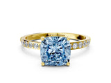 Yellow gold Fancy Blue Cushion  Diamond Pavé Band with Six-Prong Setting_31