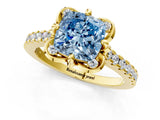 Yellow gold Fancy Blue Cushion  Diamond Pave Band with Floral Prong Setting_28
