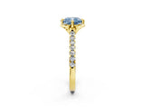 Yellow gold Fancy Blue Cushion  Diamond Pave Band with Floral Prong Setting_29