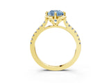 Yellow gold Fancy Blue Cushion  Diamond Pave Band with Floral Prong Setting_30
