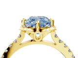 Yellow gold Fancy Blue Cushion  Diamond Pave Band with Floral Prong Setting_31