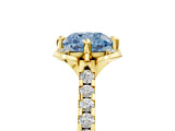 Yellow gold Fancy Blue Cushion  Diamond Pave Band with Floral Prong Setting_32