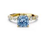 Yellow gold Fancy Blue Cushion  Diamond Prong Set Engagement Ring with Pave Band_222