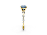 Yellow gold Fancy Blue Cushion  Diamond Prong Set Engagement Ring with Pave Band_224