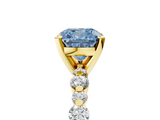 Yellow gold Fancy Blue Cushion  Diamond Prong Set Engagement Ring with Pave Band_227
