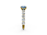 Yellow gold Fancy Blue Cushion  Diamond Prong Setting with Side Stones on a Pave Band_143