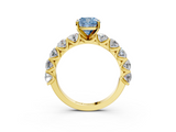 Yellow gold Fancy Blue Cushion  Diamond Prong Setting with Side Stones on a Pave Band_144