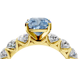 Yellow gold Fancy Blue Cushion  Diamond Prong Setting with Side Stones on a Pave Band_145