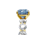 Yellow gold Fancy Blue Cushion  Diamond Prong Setting with Side Stones on a Pave Band_146
