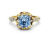 Yellow gold Fancy Blue Cushion  Diamond Solitaire Ring with Shared Prong Pavé Band_66