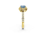 Yellow gold Fancy Blue Cushion  Diamond Solitaire Ring with Shared Prong Pavé Band_68