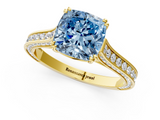 Yellow gold Fancy Blue Cushion  Diamond Solitaire with Pave Band and Six-Prong Setting_21