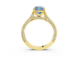 Yellow gold Fancy Blue Cushion  Diamond Solitaire with Pave Band and Six-Prong Setting_23