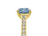 Yellow gold Fancy Blue Cushion  Diamond Solitaire with Pave Band and Six-Prong Setting_25