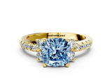 Yellow gold Fancy Blue Cushion  Diamond Three-Stone Pave Band with Four-Prong Setting_20