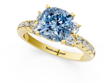 Yellow gold Fancy Blue Cushion  Diamond Three-Stone Pave Band with Four-Prong Setting_21