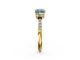Yellow gold Fancy Blue Cushion  Diamond Three-Stone Pave Band with Four-Prong Setting_22
