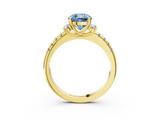 Yellow gold Fancy Blue Cushion  Diamond Three-Stone Pave Band with Four-Prong Setting_23