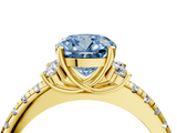 Yellow gold Fancy Blue Cushion  Diamond Three-Stone Pave Band with Four-Prong Setting_24