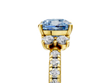Yellow gold Fancy Blue Cushion  Diamond Three-Stone Pave Band with Four-Prong Setting_25