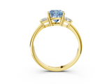 Yellow gold Fancy Blue Cushion  Diamond Three-Stone Ring with Trapezoid Side Stones and Prong Setting_37