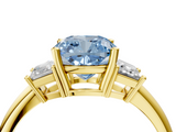 Yellow gold Fancy Blue Cushion  Diamond Three-Stone Ring with Trapezoid Side Stones and Prong Setting_38