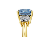 Yellow gold Fancy Blue Cushion  Diamond Three-Stone Ring with Trapezoid Side Stones and Prong Setting_39