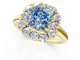 Yellow gold Fancy Blue Cushion  Halo Cluster Diamond Engagement Ring with Prong Setting and Polished Band_40