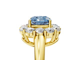Yellow gold Fancy Blue Cushion  Halo Cluster Diamond Engagement Ring with Prong Setting and Polished Band_44