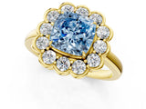 Yellow gold Fancy Blue Cushion  Halo Cluster Diamond Engagement Ring with Solitaire Band and Prong Setting_50
