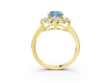 Yellow gold Fancy Blue Cushion  Halo Cluster Diamond Engagement Ring with Solitaire Band and Prong Setting_52