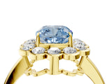 Yellow gold Fancy Blue Cushion  Halo Cluster Diamond Engagement Ring with Solitaire Band and Prong Setting_53