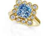 Yellow gold Fancy Blue Cushion  Halo Diamond Cluster Engagement Ring with Milgrain Bezel Setting and Solitaire Band_28