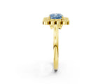 Yellow gold Fancy Blue Cushion  Halo Diamond Cluster Engagement Ring with Milgrain Bezel Setting and Solitaire Band_29