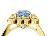Yellow gold Fancy Blue Cushion  Halo Diamond Cluster Engagement Ring with Milgrain Bezel Setting and Solitaire Band_31